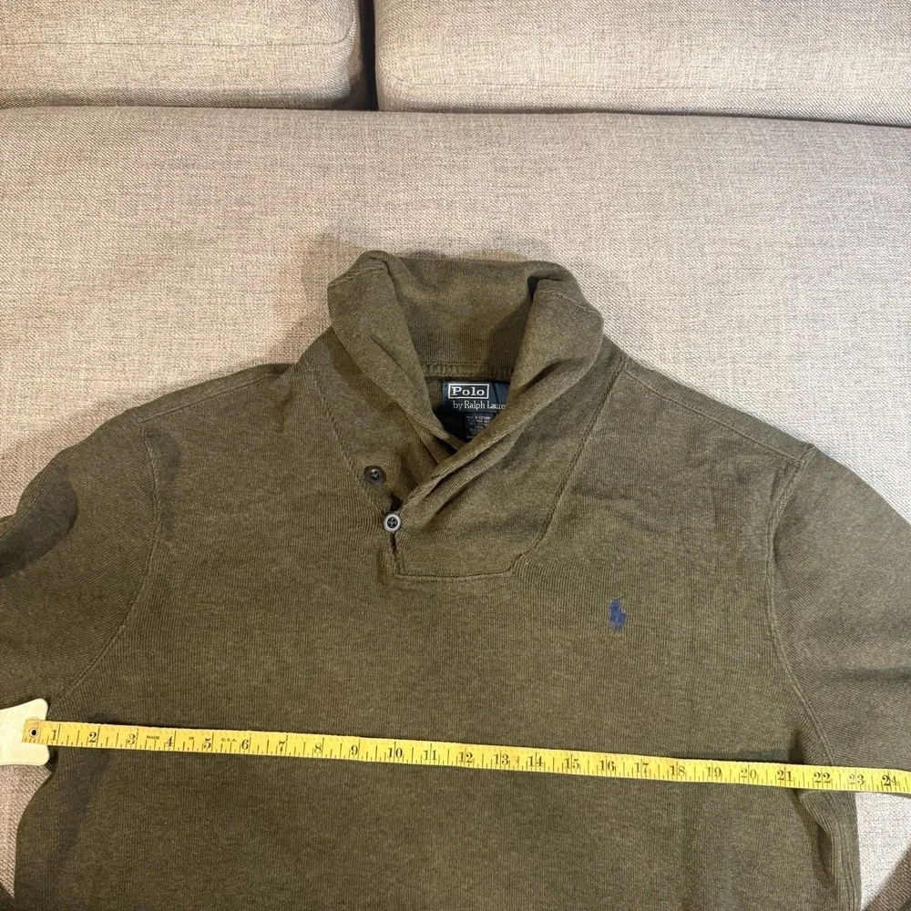 Polo Ralph Lauren Mens L Olive Green Cotton Mock Neck Sweater Blue Pony